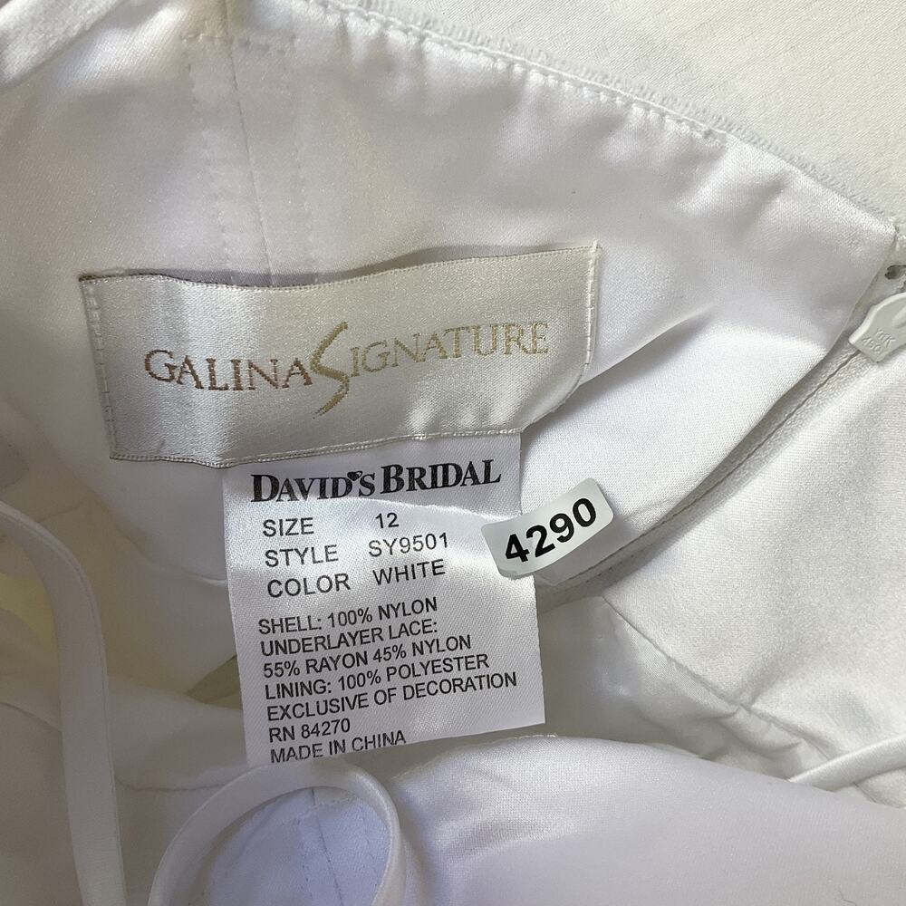 David’s Bridal Women Dress 12 White Rayon Floral A-Line SY9501 Wedding Embroided - Picture 3 of 16
